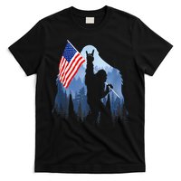 Retro Patriotic Bigfoot Sasquatch With USA Flag 4th Of July T-Shirt