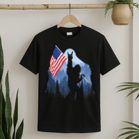Retro Patriotic Bigfoot Sasquatch With USA Flag 4th Of July T-Shirt