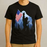 Retro Patriotic Bigfoot Sasquatch With USA Flag 4th Of July T-Shirt