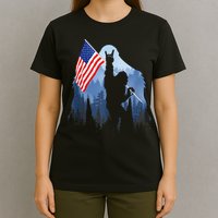 Retro Patriotic Bigfoot Sasquatch With USA Flag 4th Of July T-Shirt