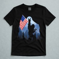 Retro Patriotic Bigfoot Sasquatch With USA Flag 4th Of July T-Shirt