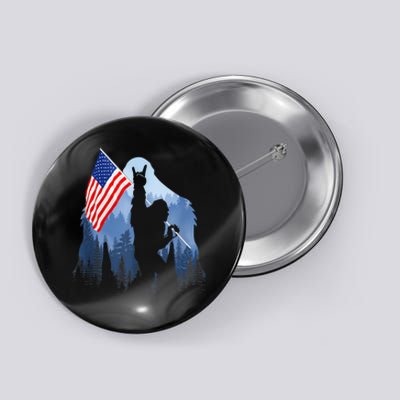 Retro Patriotic Bigfoot Sasquatch With USA Flag 4th Of July Button