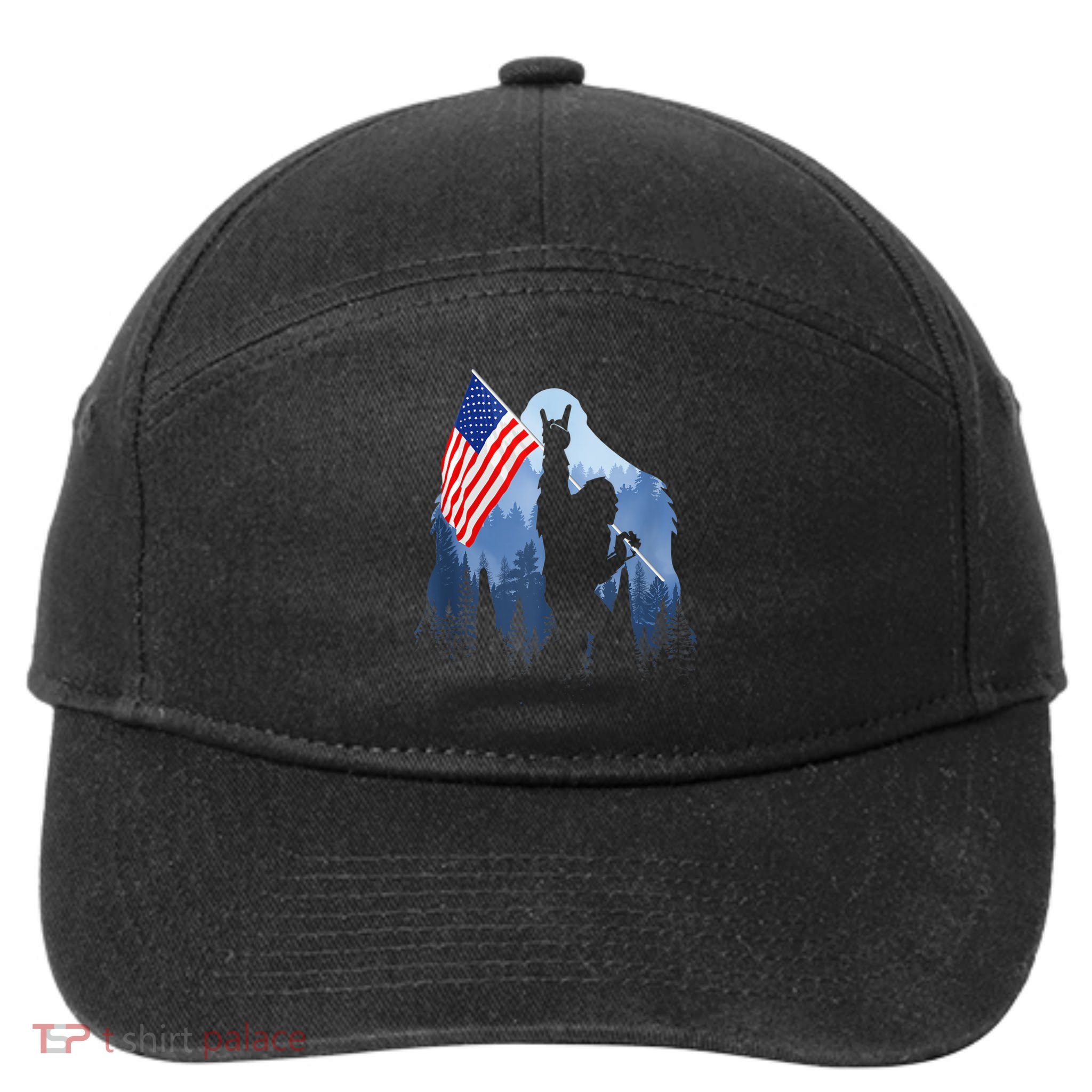 Retro Patriotic Bigfoot Sasquatch With USA Flag 4th Of July 7-Panel Snapback Hat