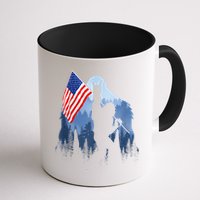 Retro Patriotic Bigfoot Sasquatch With USA Flag 4th Of July Mug