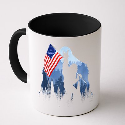 Retro Patriotic Bigfoot Sasquatch With USA Flag 4th Of July Mug