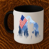 Retro Patriotic Bigfoot Sasquatch With USA Flag 4th Of July Mug