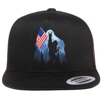 Retro Patriotic Bigfoot Sasquatch With USA Flag 4th Of July Flatbill Hat