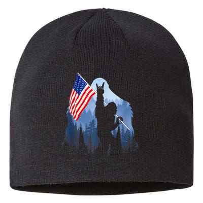 Retro Patriotic Bigfoot Sasquatch With USA Flag 4th Of July Sustainable Beanie