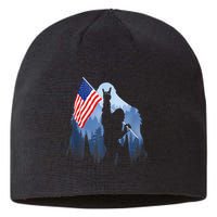 Retro Patriotic Bigfoot Sasquatch With USA Flag 4th Of July Sustainable Beanie