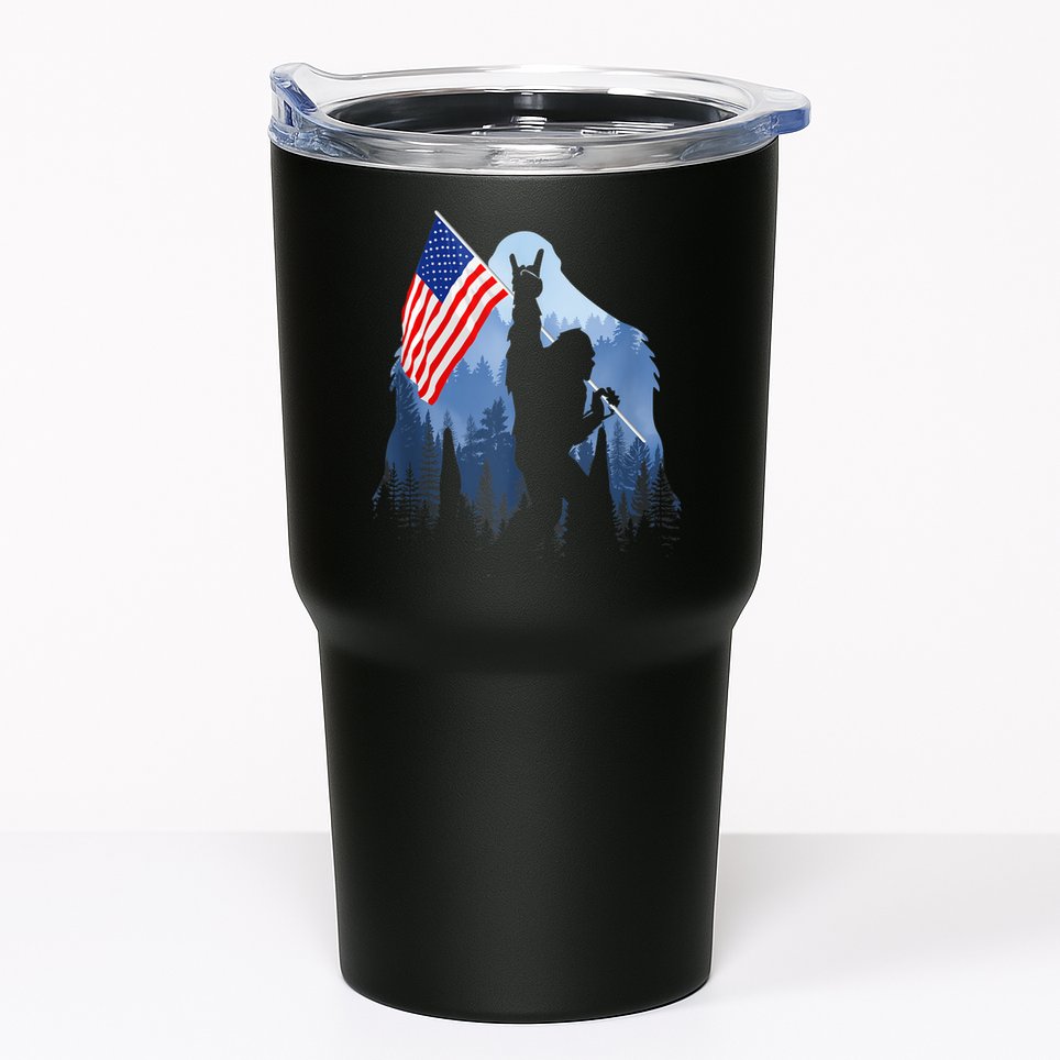 Retro Patriotic Bigfoot Sasquatch With USA Flag 4th Of July Tumbler