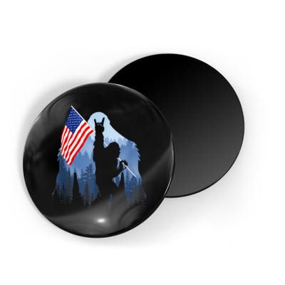 Retro Patriotic Bigfoot Sasquatch With USA Flag 4th Of July Magnet