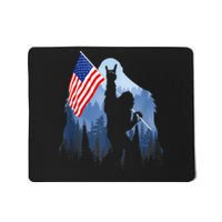 Retro Patriotic Bigfoot Sasquatch With USA Flag 4th Of July Mousepad