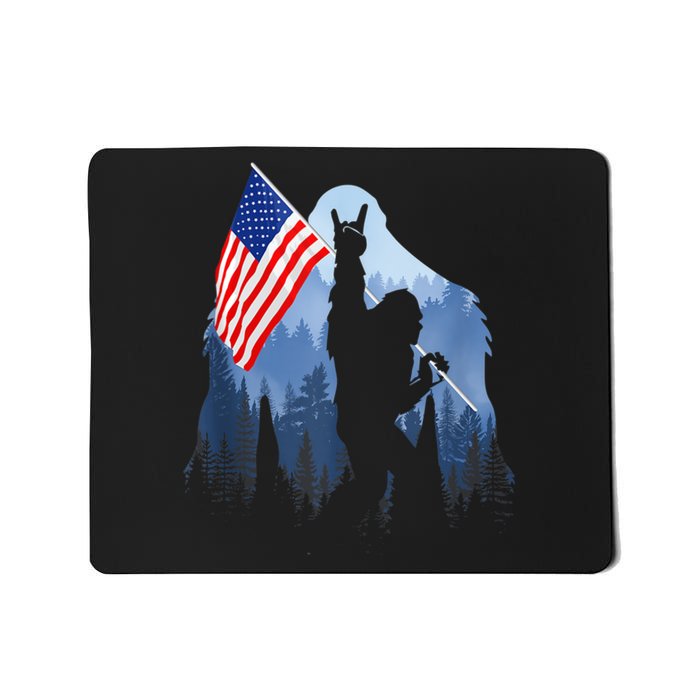 Retro Patriotic Bigfoot Sasquatch With USA Flag 4th Of July Mousepad