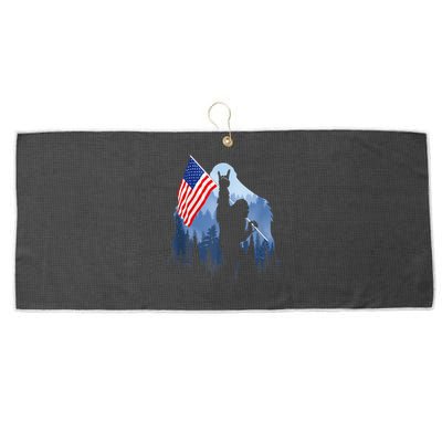 Retro Patriotic Bigfoot Sasquatch With USA Flag 4th Of July Large Microfiber Waffle Golf Towel