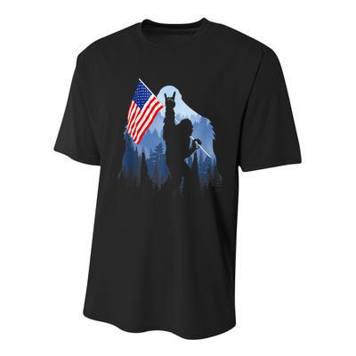 Retro Patriotic Bigfoot Sasquatch With USA Flag 4th Of July Youth Performance Sprint T-Shirt