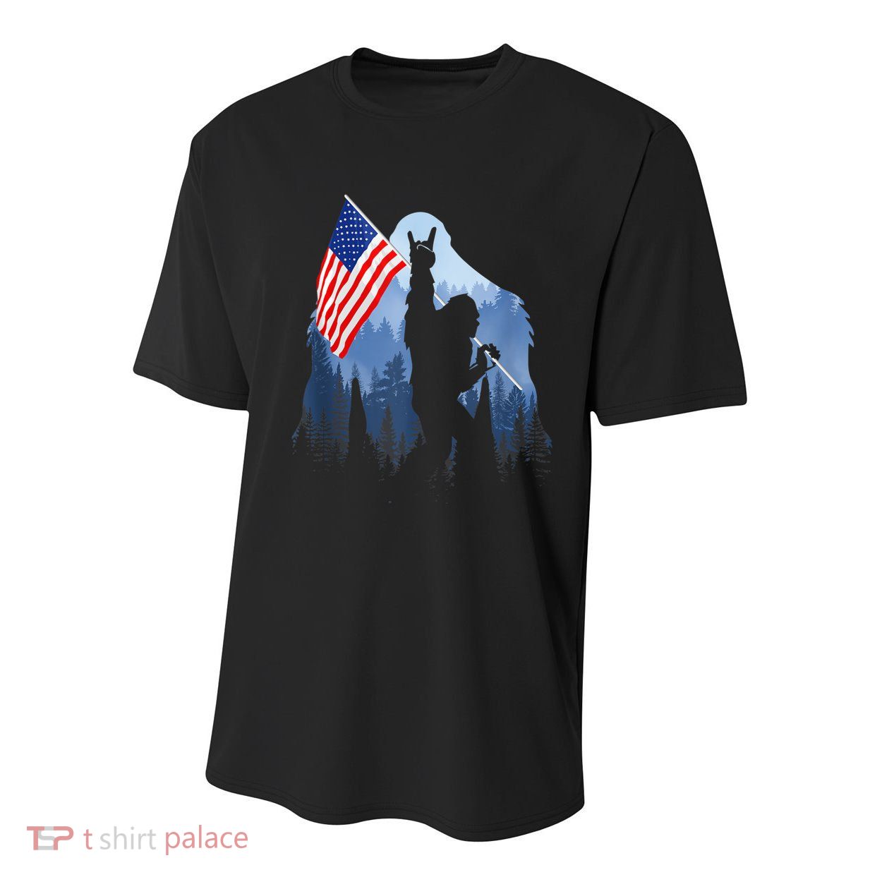 Retro Patriotic Bigfoot Sasquatch With USA Flag 4th Of July Youth Performance Sprint T-Shirt