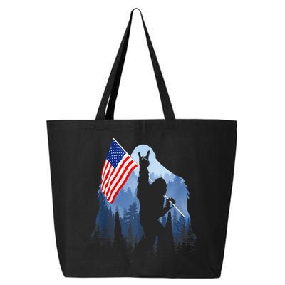 Retro Patriotic Bigfoot Sasquatch With USA Flag 4th Of July 25L Jumbo Tote