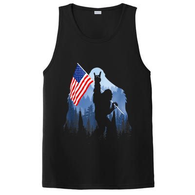 Retro Patriotic Bigfoot Sasquatch With USA Flag 4th Of July PosiCharge Competitor Tank