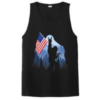 Retro Patriotic Bigfoot Sasquatch With USA Flag 4th Of July PosiCharge Competitor Tank