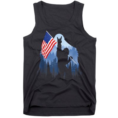 Retro Patriotic Bigfoot Sasquatch With USA Flag 4th Of July Tank Top