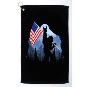 Retro Patriotic Bigfoot Sasquatch With USA Flag 4th Of July Platinum Collection Golf Towel