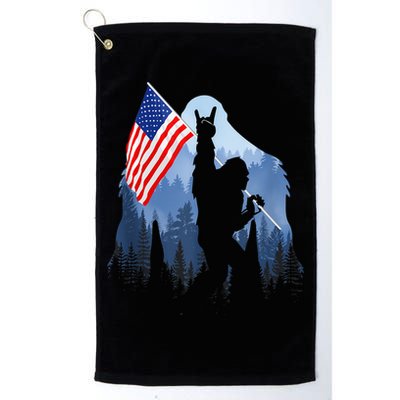 Retro Patriotic Bigfoot Sasquatch With USA Flag 4th Of July Golf Towel