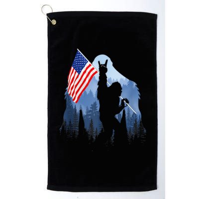 Retro Patriotic Bigfoot Sasquatch With USA Flag 4th Of July Platinum Collection Golf Towel