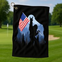 Retro Patriotic Bigfoot Sasquatch With USA Flag 4th Of July Golf Towel