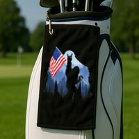 Retro Patriotic Bigfoot Sasquatch With USA Flag 4th Of July Golf Towel