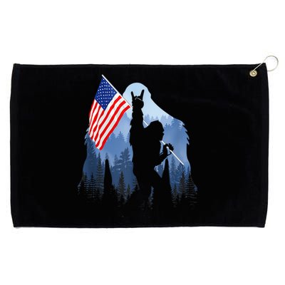 Retro Patriotic Bigfoot Sasquatch With USA Flag 4th Of July Grommeted Golf Towel