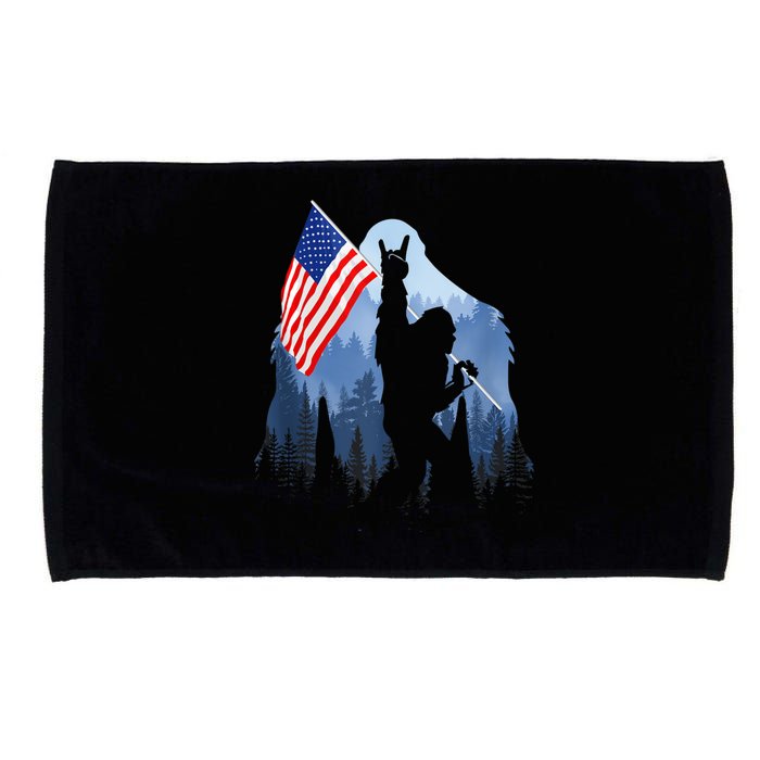 Retro Patriotic Bigfoot Sasquatch With USA Flag 4th Of July Microfiber Hand Towel