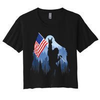 Retro Patriotic Bigfoot Sasquatch With USA Flag 4th Of July Crop Top