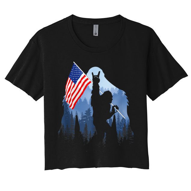 Retro Patriotic Bigfoot Sasquatch With USA Flag 4th Of July Crop Top