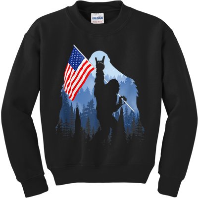 Retro Patriotic Bigfoot Sasquatch With USA Flag 4th Of July Kids Sweatshirt