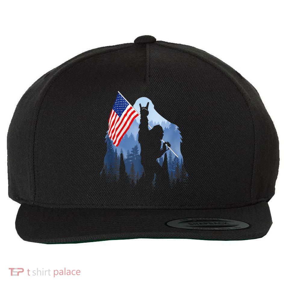 Retro Patriotic Bigfoot Sasquatch With USA Flag 4th Of July Wool Snapback Cap