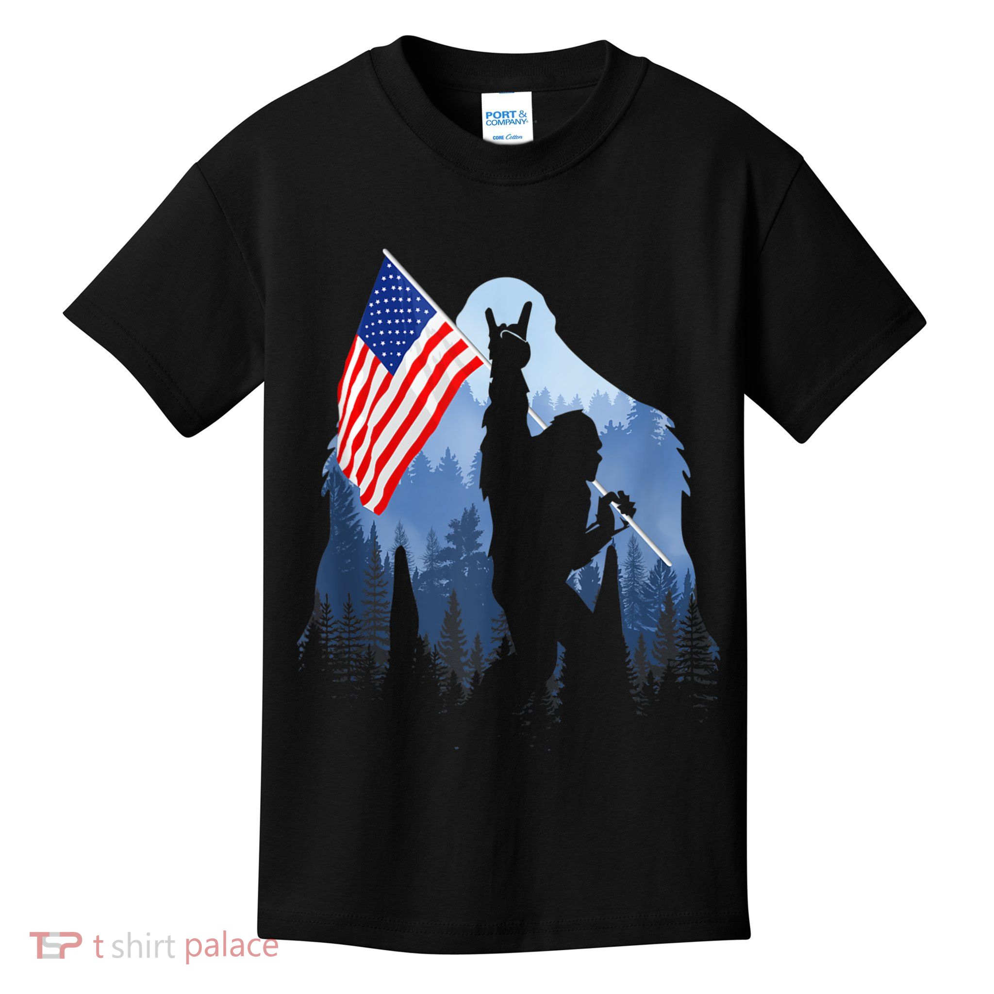 Retro Patriotic Bigfoot Sasquatch With USA Flag 4th Of July Kids T-Shirt