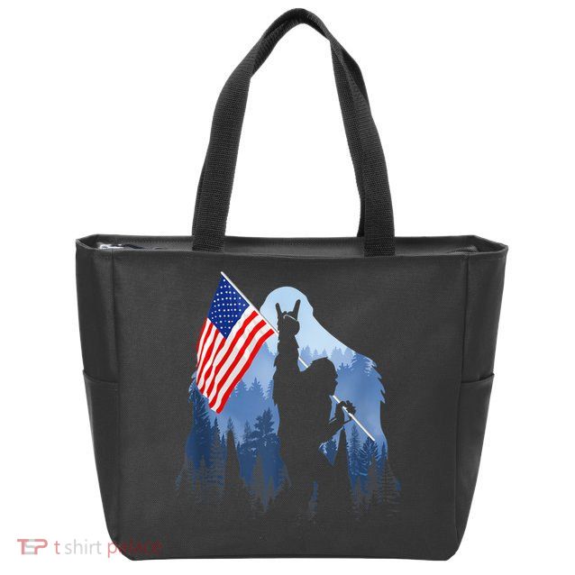 Retro Patriotic Bigfoot Sasquatch With USA Flag 4th Of July Zip Tote Bag