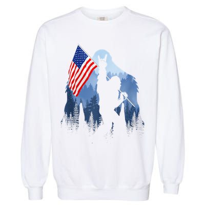 Retro Patriotic Bigfoot Sasquatch With USA Flag 4th Of July Garment-Dyed Sweatshirt
