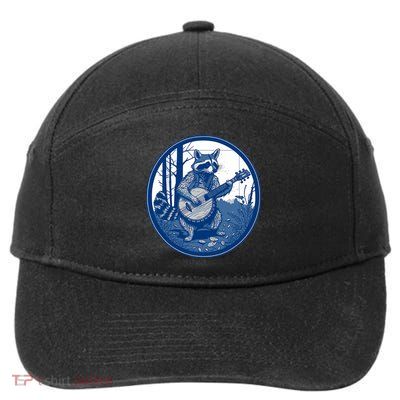 Raccoon Playing Banjo Vintage Cottagecore Funny Bluegrass 7-Panel Snapback Hat