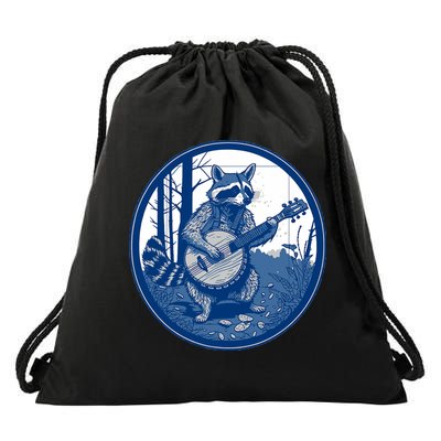 Raccoon Playing Banjo Vintage Cottagecore Funny Bluegrass Drawstring Bag