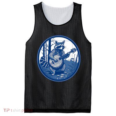 Raccoon Playing Banjo Vintage Cottagecore Funny Bluegrass Mesh Reversible Basketball Jersey Tank