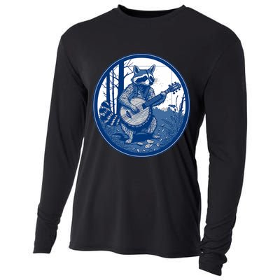 Raccoon Playing Banjo Vintage Cottagecore Funny Bluegrass Cooling Performance Long Sleeve Crew