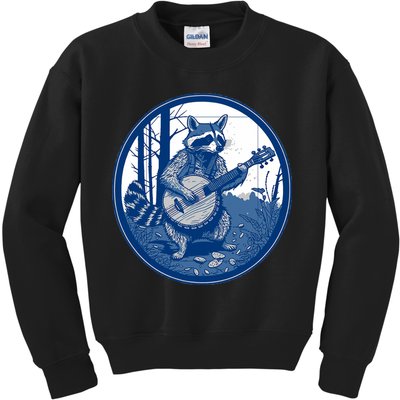 Raccoon Playing Banjo Vintage Cottagecore Funny Bluegrass Kids Sweatshirt