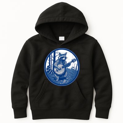 Raccoon Playing Banjo Vintage Cottagecore Funny Bluegrass Kids Hoodie