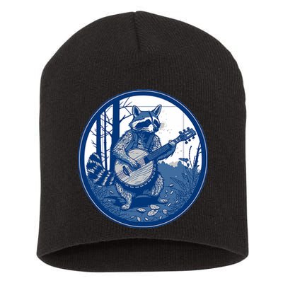 Raccoon Playing Banjo Vintage Cottagecore Funny Bluegrass Short Acrylic Beanie