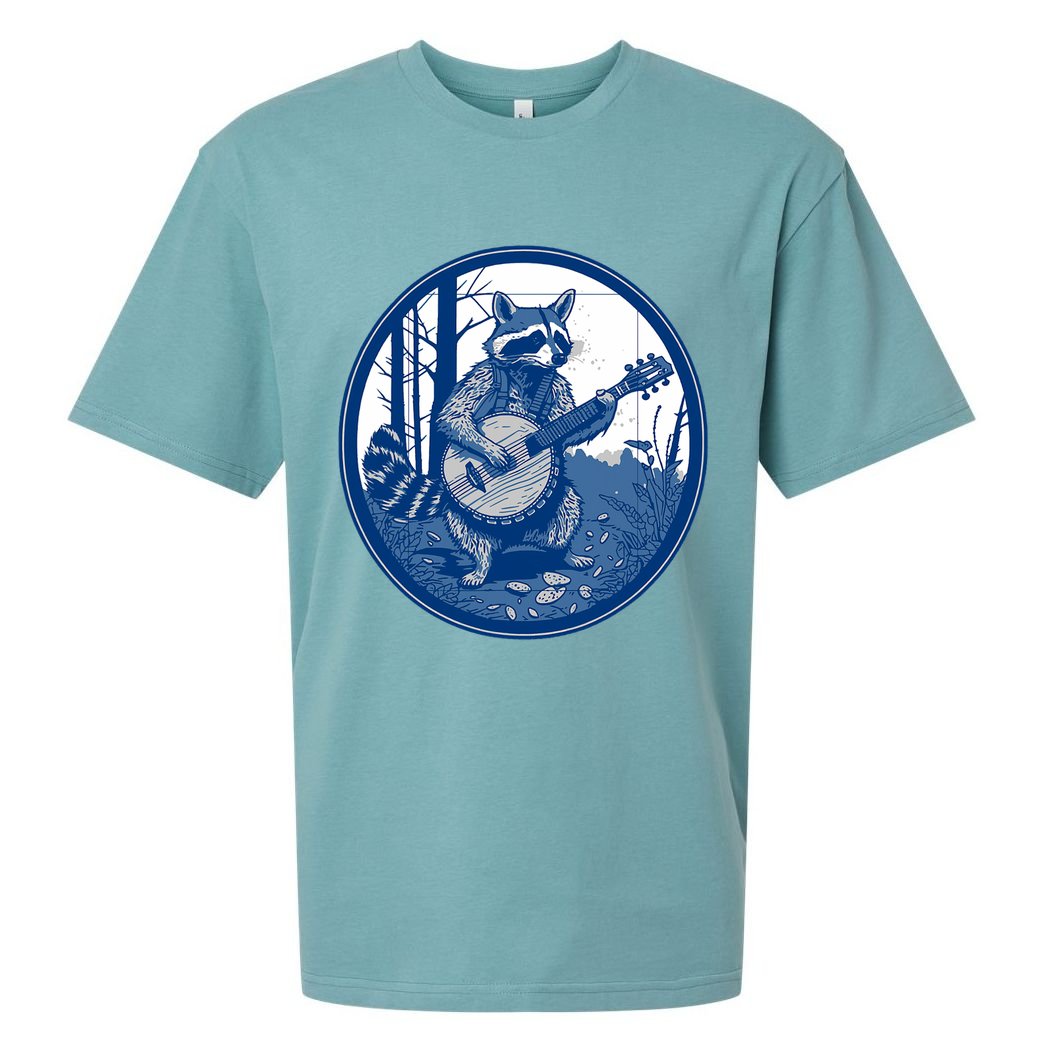 Raccoon Playing Banjo Vintage Cottagecore Funny Bluegrass Sueded Cloud Jersey T-Shirt