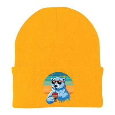 Retro Polar Bear In Sunglasses Halloween Funny Polar Bear Gift Knit Cap Winter Beanie