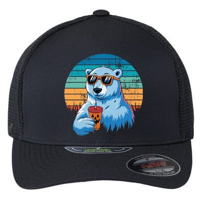 Retro Polar Bear In Sunglasses Halloween Funny Polar Bear Gift Flexfit Unipanel Trucker Cap