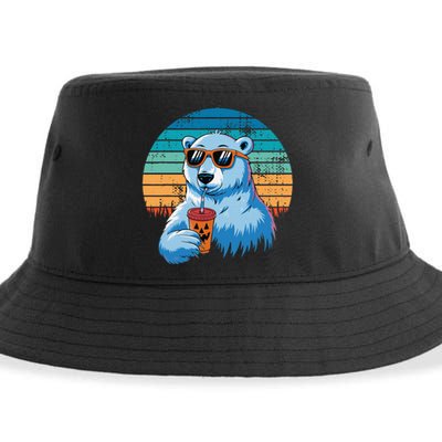 Retro Polar Bear In Sunglasses Halloween Funny Polar Bear Gift Sustainable Bucket Hat