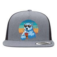 Retro Polar Bear In Sunglasses Halloween Funny Polar Bear Gift Flat Bill Trucker Hat